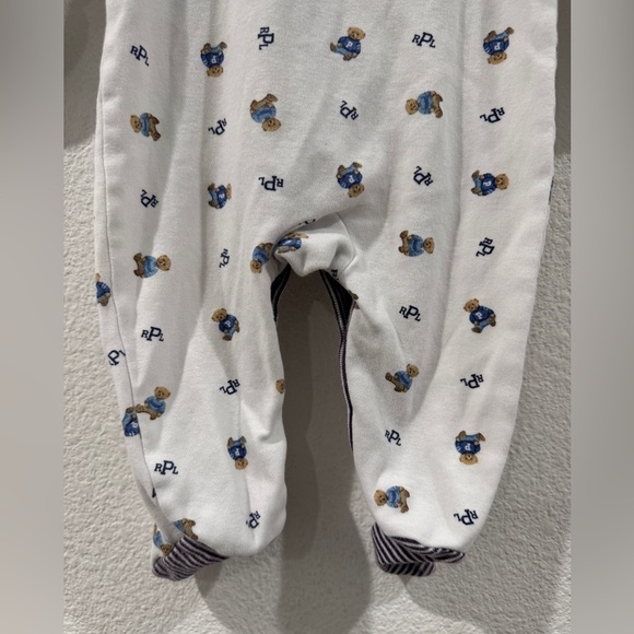 Ralph Lauren Polo Bear Cotton Footed White Striped Logo Coverall Size 3 Months - Picture 13 of 15